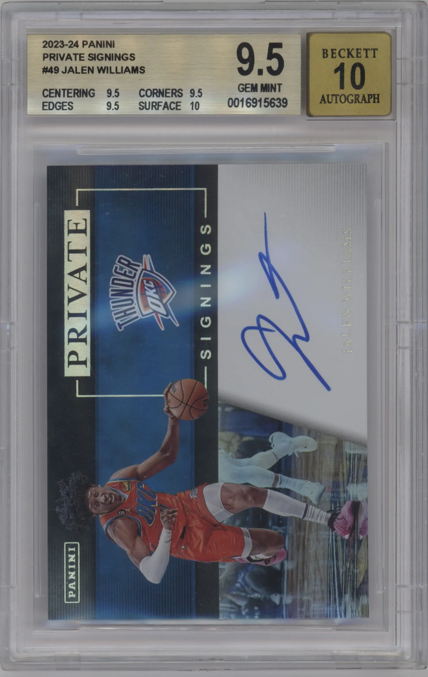 2023 Panini Court Kings Private Signings Jalen Williams #PS-JDU BGS 9.5