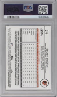Colton Cowser from the 2024 Topps Chrome set featuring a X-Fractor parallel graded by PSA and given an overall grade of 10.