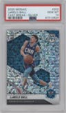 LaMelo Ball from the 2020-21 Panini Mosaic set featuring a Fast Break Silver parallel graded by PSA and given an overall grade of 10.