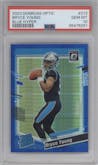 Bryce Young from the 2023 Donruss Optic set featuring a Hyper Blue parallel graded by PSA and given an overall grade of 10.