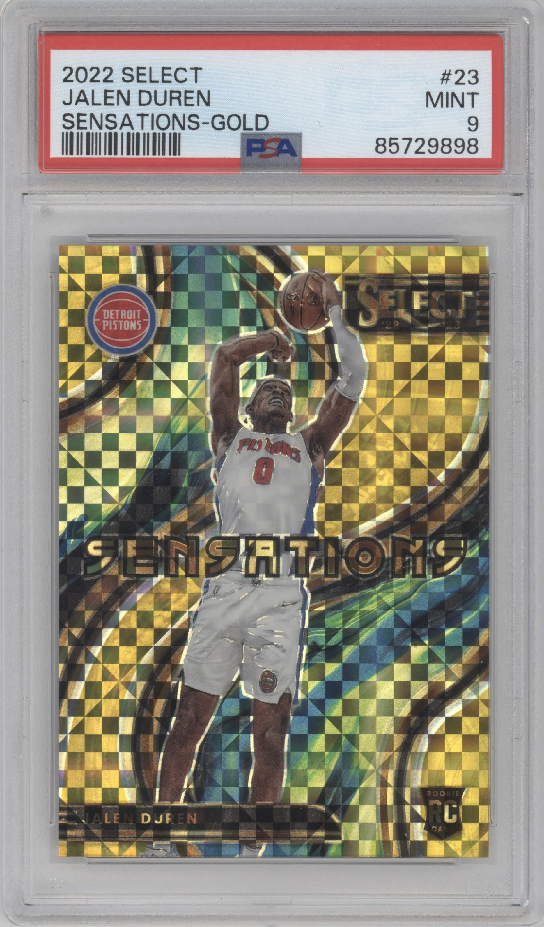 2022 Panini Select Sensations Jalen Duren Gold Prizm #23 PSA 9