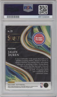 Jalen Duren from the 2022-23 Panini Select set featuring a Gold Prizm parallel graded by PSA and given an overall grade of 9.