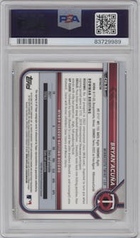 Bryan Acuna from the 2022 Bowman set featuring a Refractor  parallel graded by PSA and given an overall grade of 9.