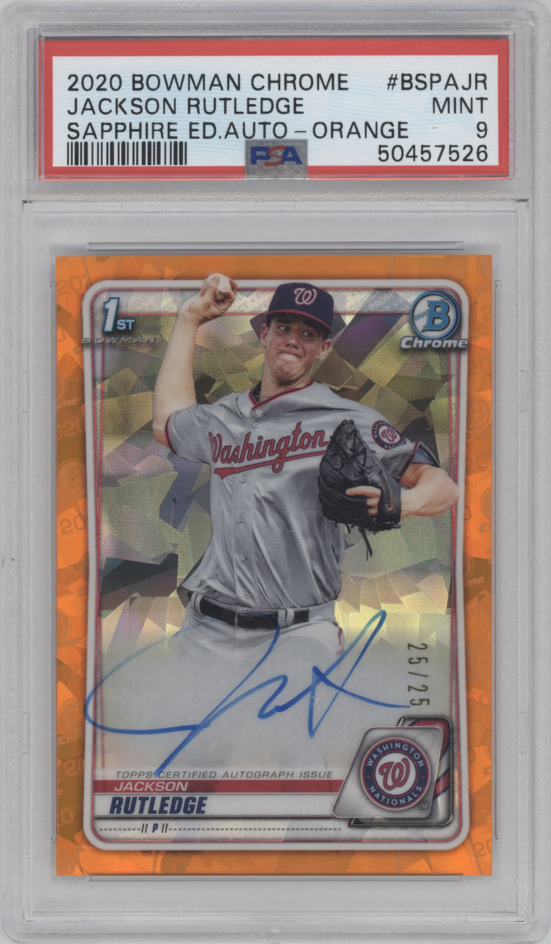 2020 Bowman Sapphire Edition Chr.Pros.Auto Jackson Rutledge Orange PSA 9