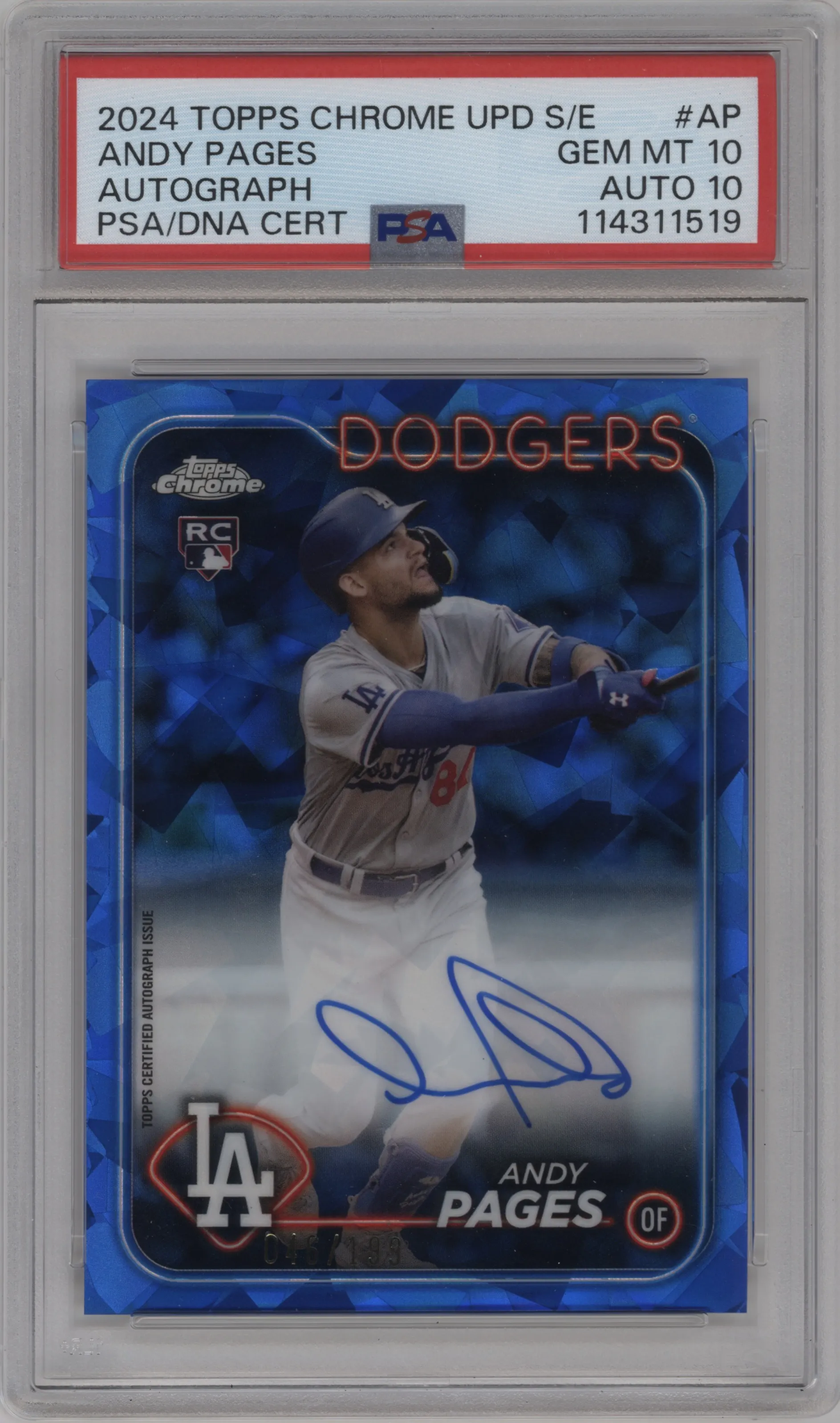 2024 Topps Chrome Update Sapphire Edition Auto Andy Pages PSA 10