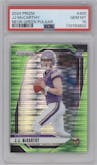 J.J. McCarthy from the 2024 Panini Prizm set featuring a Neon Green Pulsar  parallel graded by PSA and given an overall grade of 10.