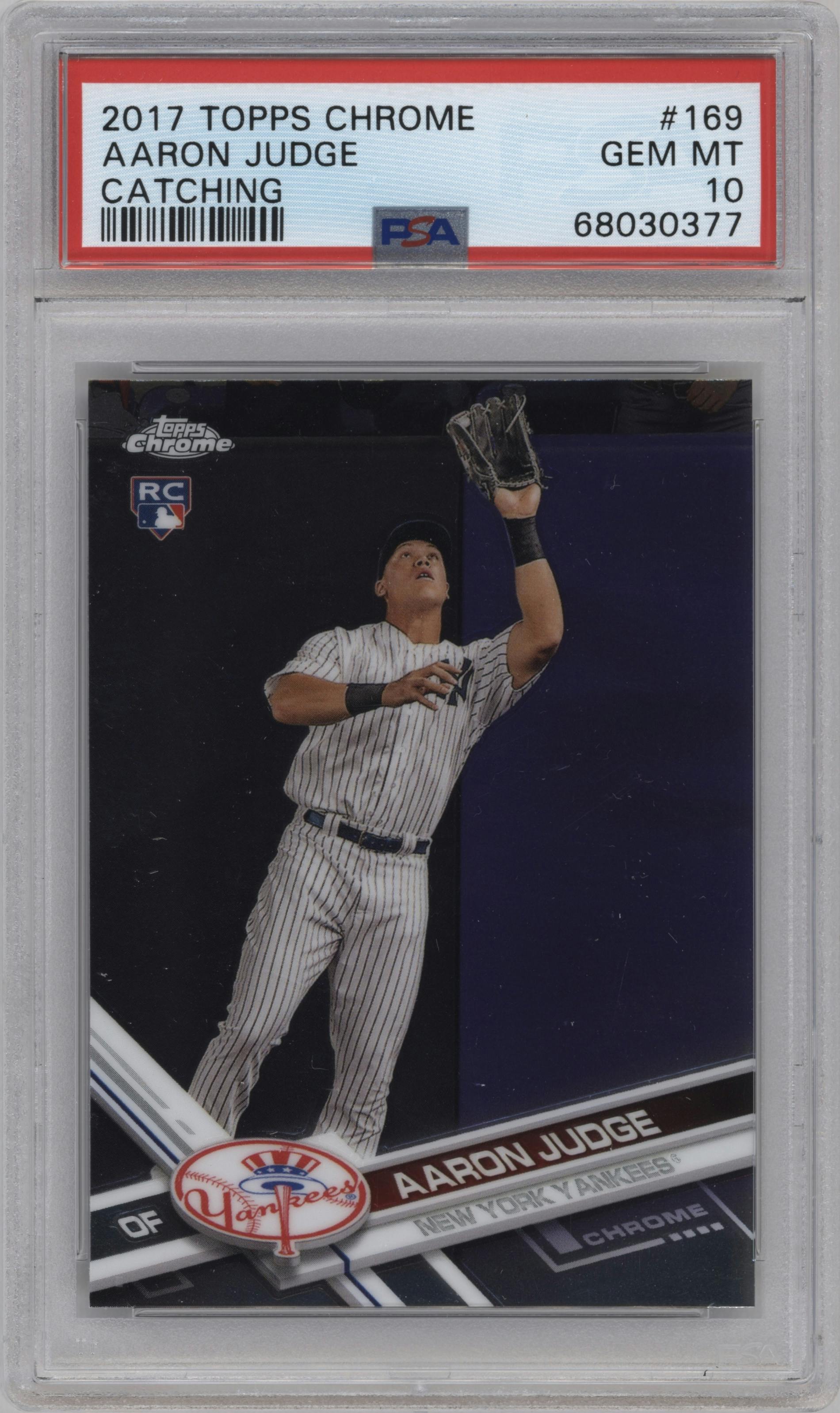 Aaron Judge from the 2017 Topps Chrome set graded by PSA and given an overall grade of 10.