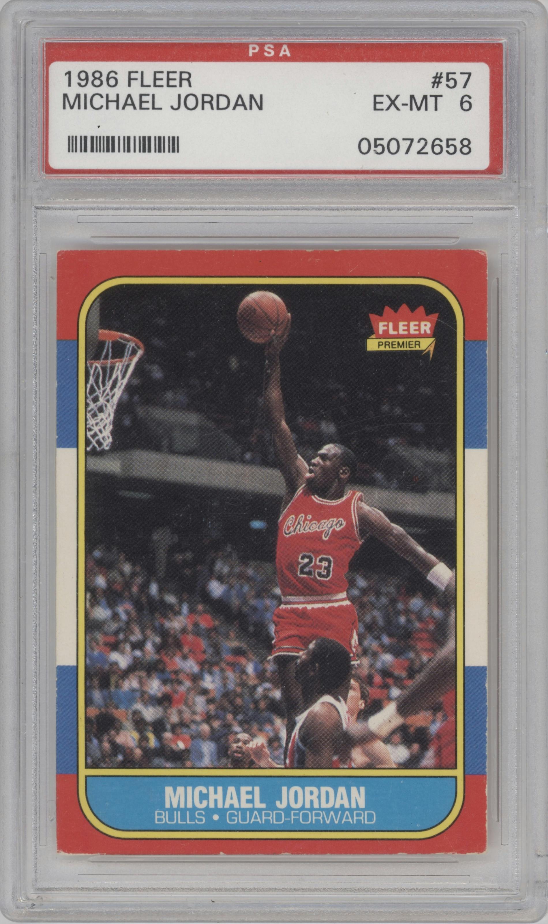 Michael Jordan from the 1986-87 Fleer set graded by PSA and given an overall grade of 6.