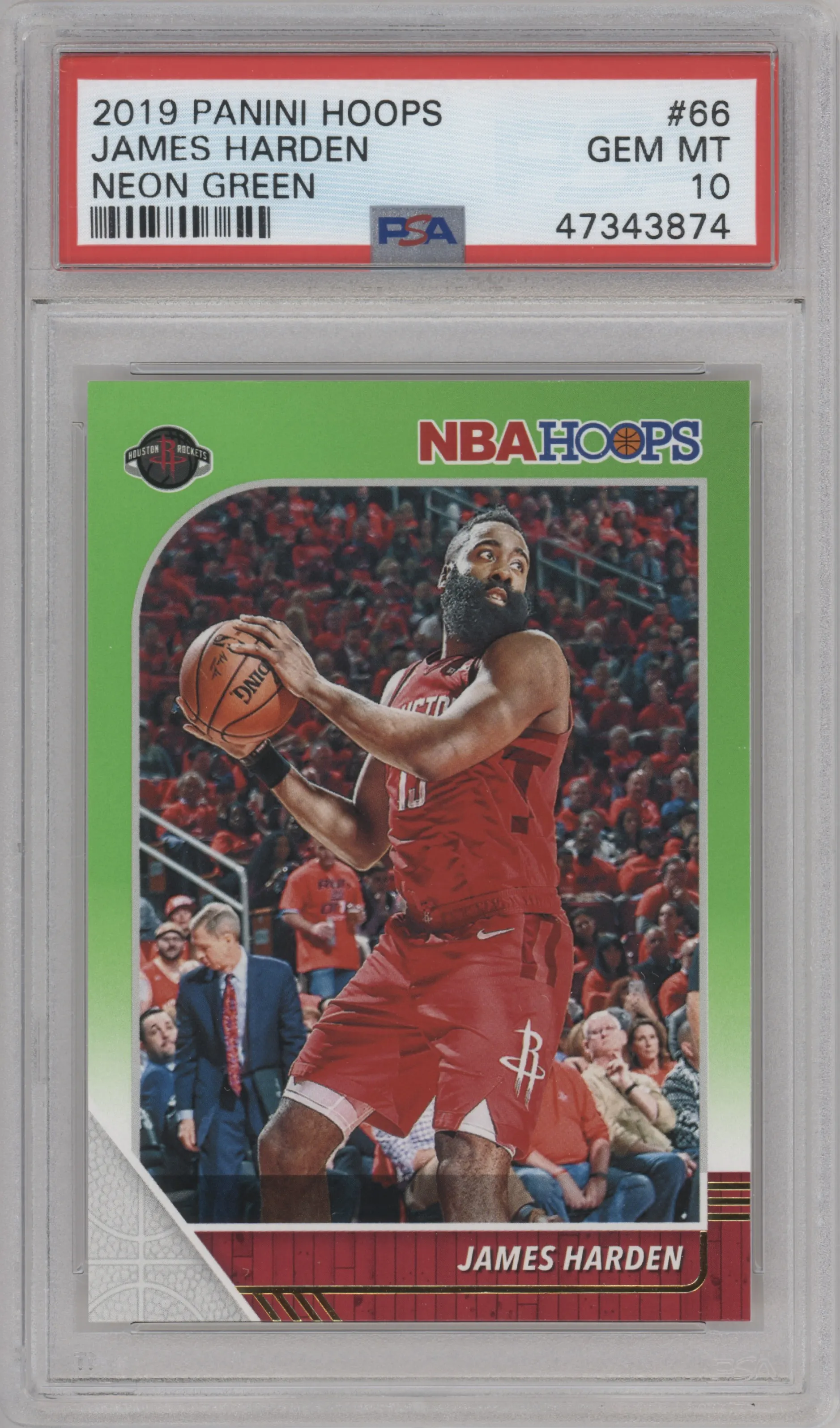 2019 Panini NBA Hoops James Harden Neon Green PSA 10