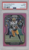Jordan Love from the 2020 Panini Prizm set featuring a Pink Prizm parallel graded by PSA and given an overall grade of 10.