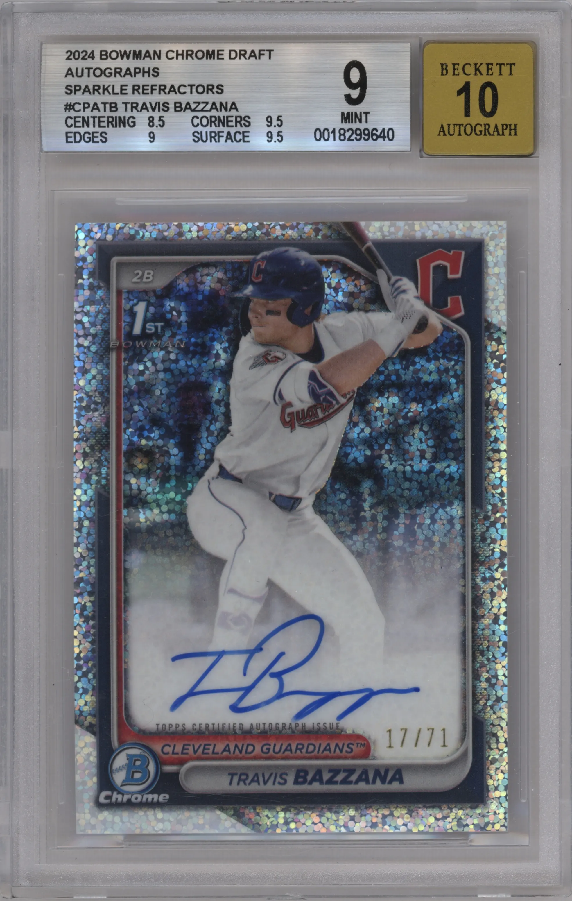 2024 Bowman Draft Chr.Pros.Auto Travis Bazzana Sparkle Refractor #CPA-TB BGS 9