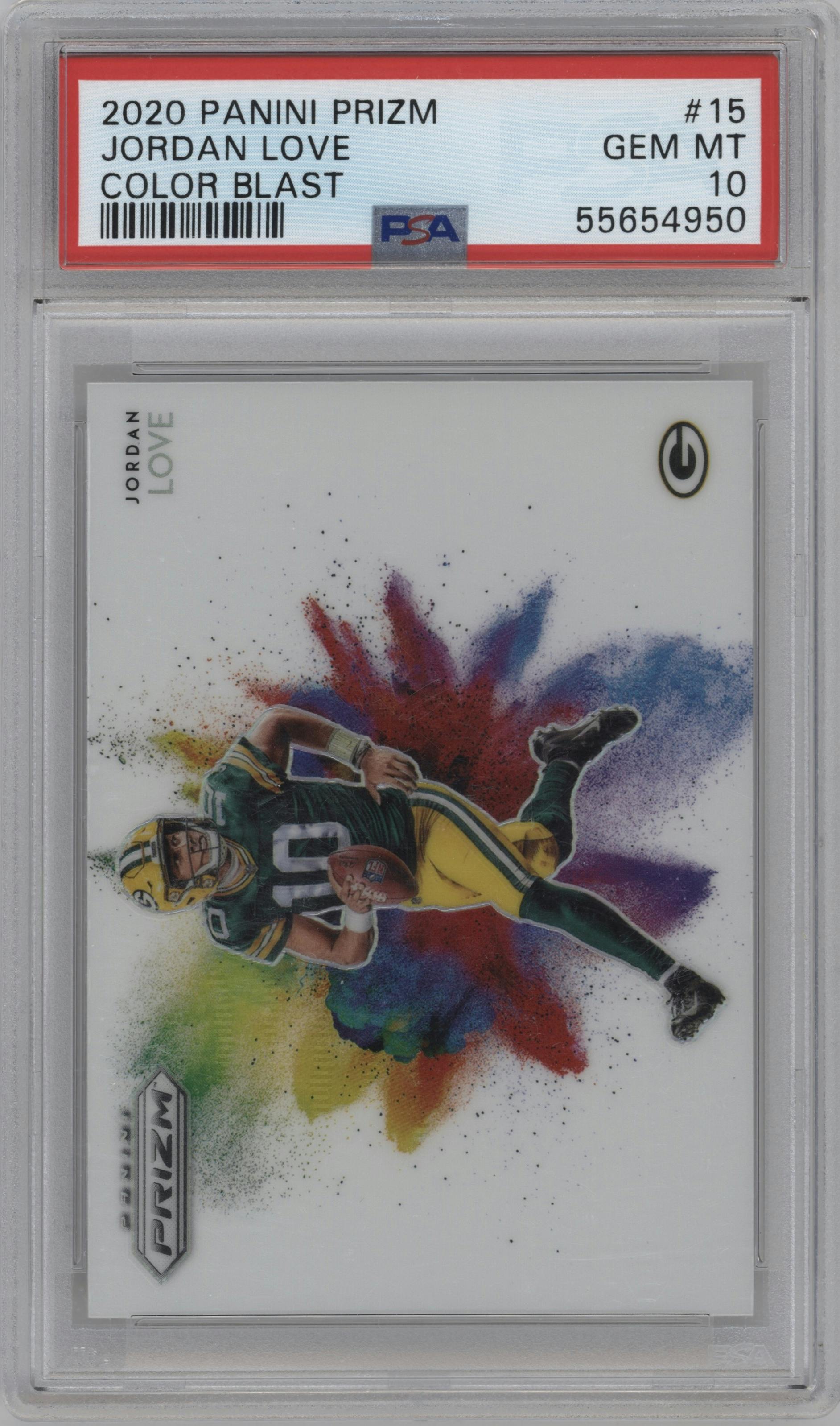 Jordan Love from the 2020 Panini Prizm set graded by PSA and given an overall grade of 10.