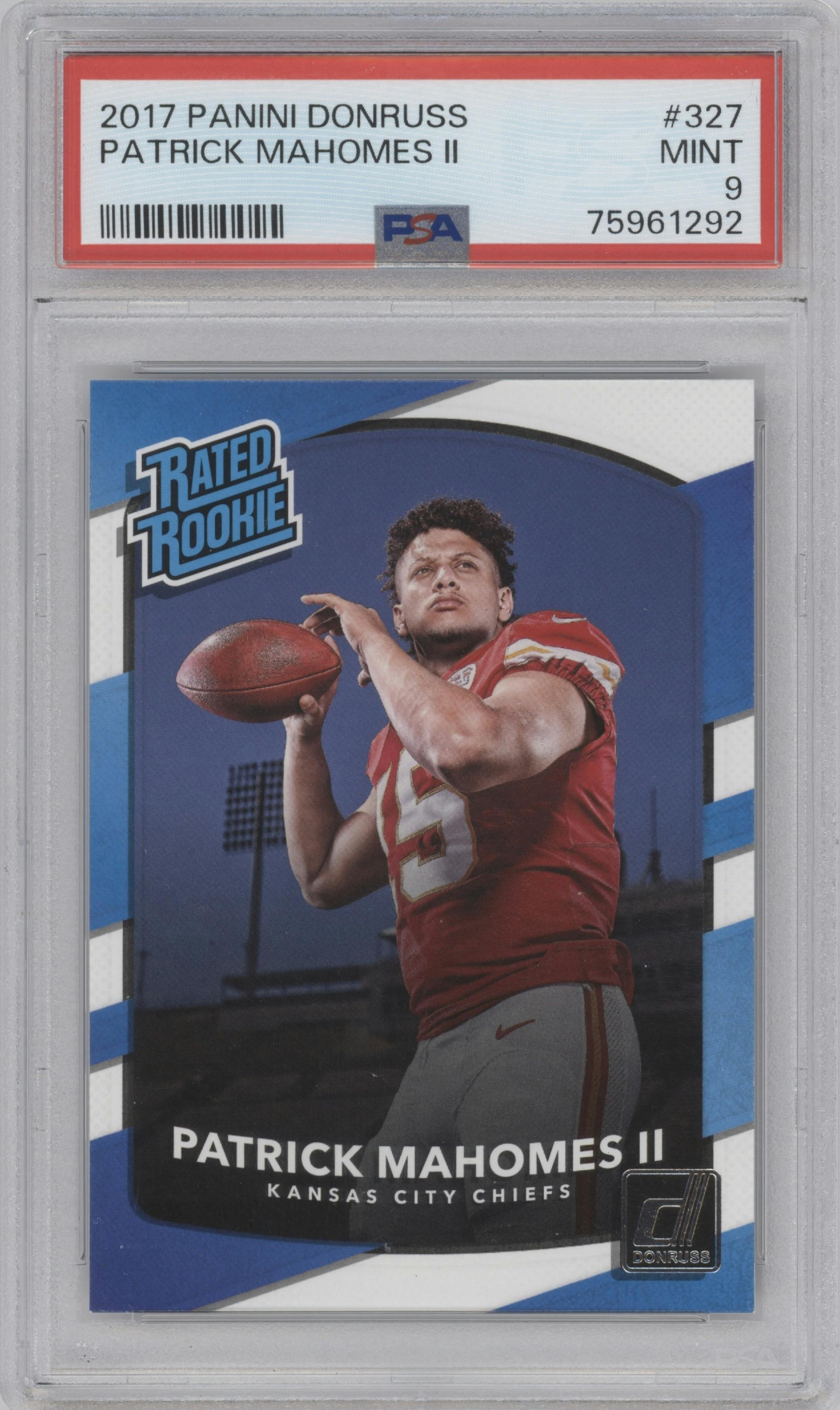 Patrick Mahomes II from the 2017 Panini Donruss set graded by PSA and given an overall grade of 9.