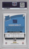 Saquon Barkley from the 2018 Panini Donruss set graded by PSA and given an overall grade of 8.