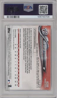 Juan Soto from the 2018 Topps Update set graded by PSA and given an overall grade of 10.