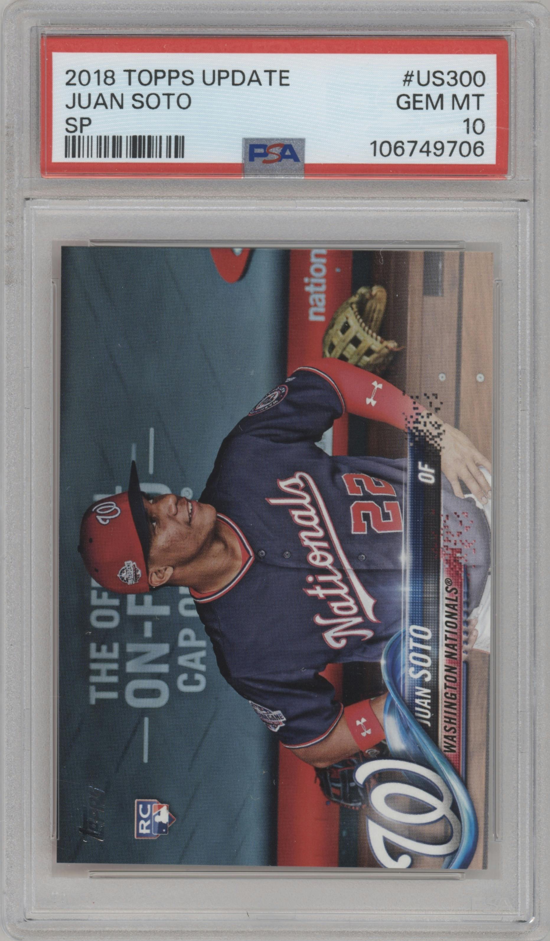 Juan Soto from the 2018 Topps Update set graded by PSA and given an overall grade of 10.