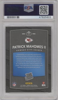 Patrick Mahomes II from the 2017 Panini Donruss Optic set graded by PSA and given an overall grade of 10.