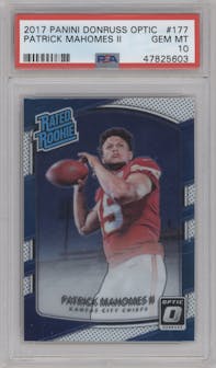 Patrick Mahomes II from the 2017 Panini Donruss Optic set graded by PSA and given an overall grade of 10.