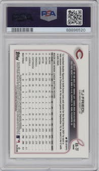 TJ Friedl from the 2022 Topps Chrome set graded by PSA and given an overall grade of 10.