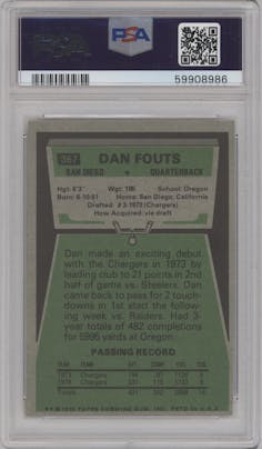 Dan Fouts from the 1975 Topps  set graded by PSA and given an overall grade of 8.
