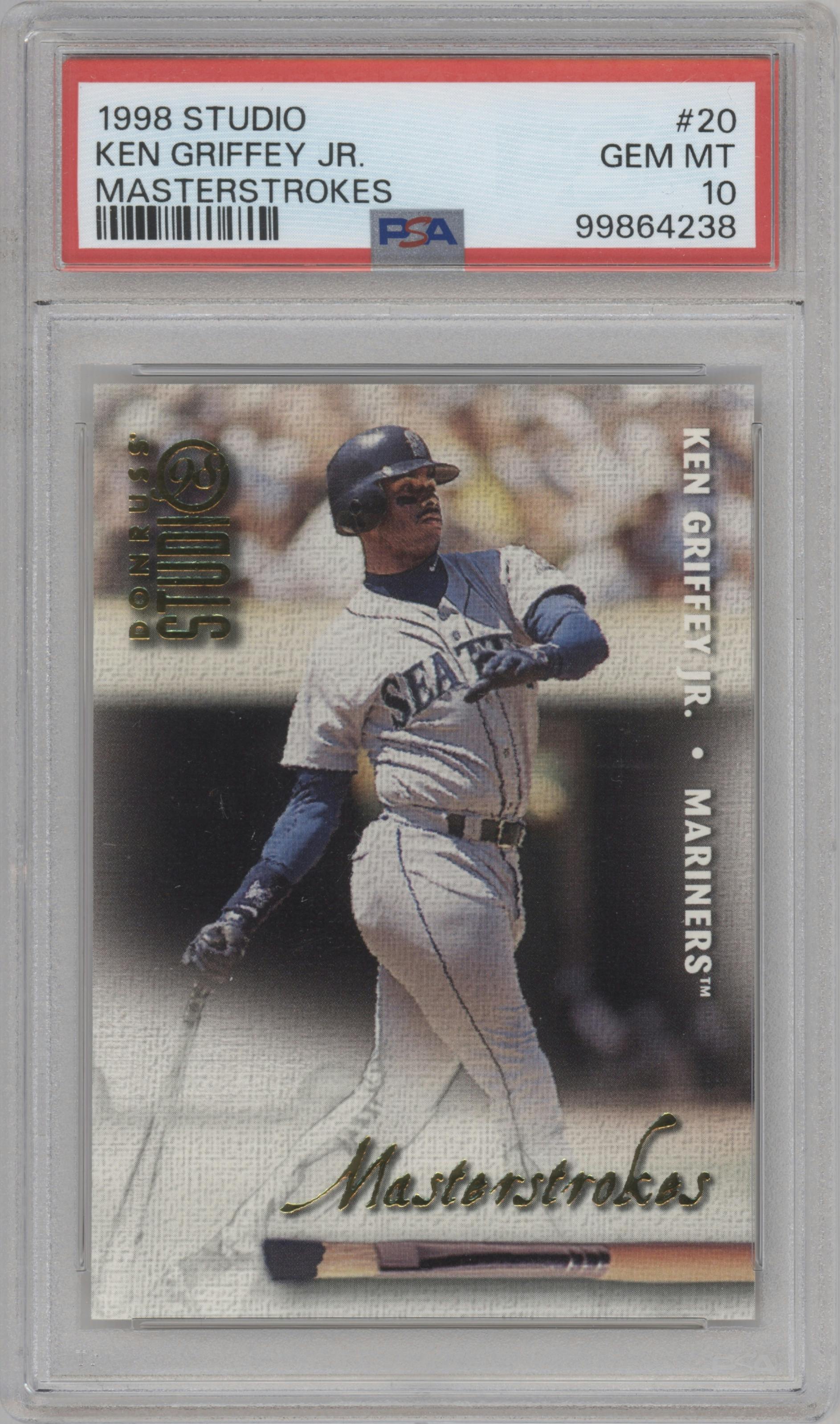 Ken Griffey Jr. from the 1998 Studio set graded by PSA and given an overall grade of 10.