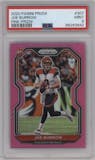 Joe Burrow from the 2020 Panini Prizm set featuring a Pink Prizm parallel graded by PSA and given an overall grade of 9.