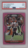 Joe Burrow from the 2020 Panini Prizm set featuring a Pink Prizm parallel graded by PSA and given an overall grade of 9.
