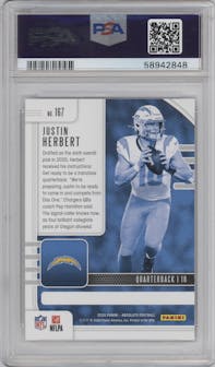 Justin Herbert  from the 2020 Panini Absolute set graded by PSA and given an overall grade of 10.