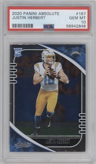 Justin Herbert  from the 2020 Panini Absolute set graded by PSA and given an overall grade of 10.