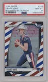 Drake Maye from the 2024 Panini Prizm set featuring a Red White Blue Prizm parallel graded by PSA and given an overall grade of 10.