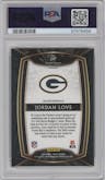 Jordan Love from the 2020 Panini Select set featuring a Silver Prizm parallel graded by PSA and given an overall grade of 10.