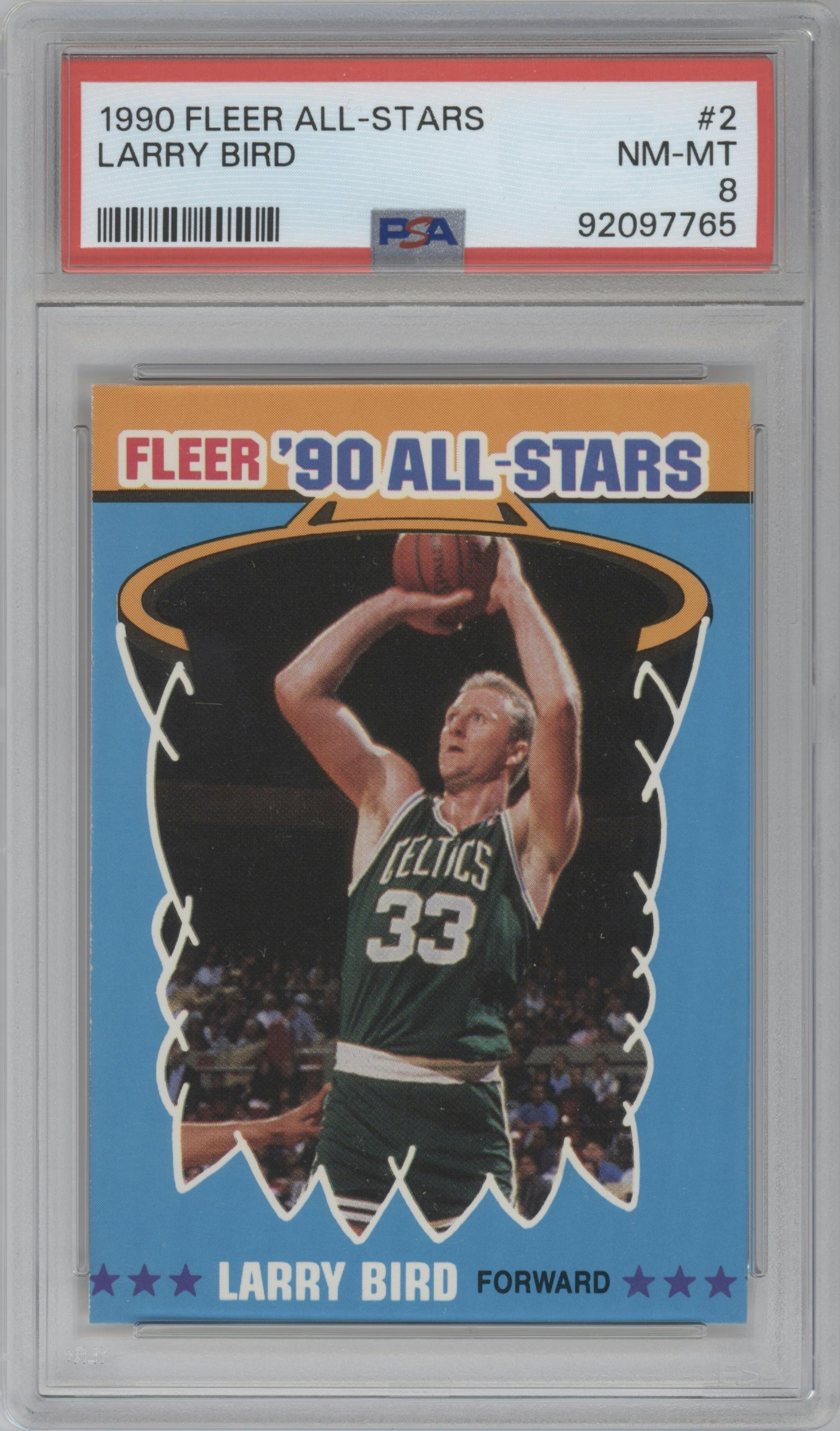 Larry Bird from the 1990-91 Fleer set graded by PSA and given an overall grade of 8.