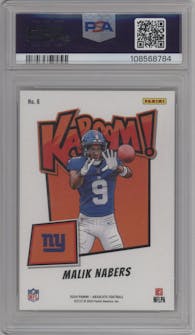 Malik Nabers from the 2024 Panini Absolute set graded by PSA and given an overall grade of 10.