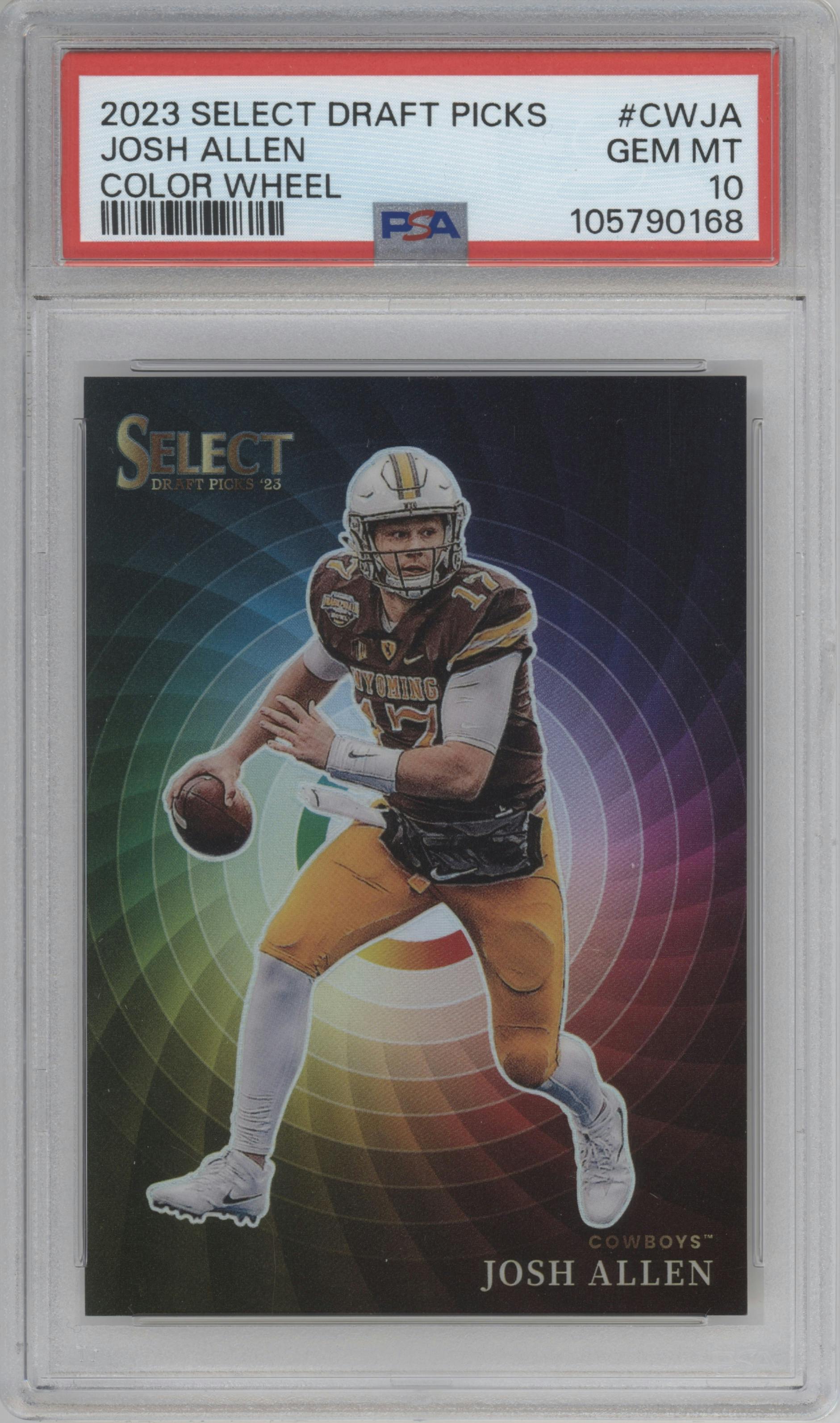 Josh Allen from the 2023 Panini Select Draft Picks set graded by PSA and given an overall grade of 10.
