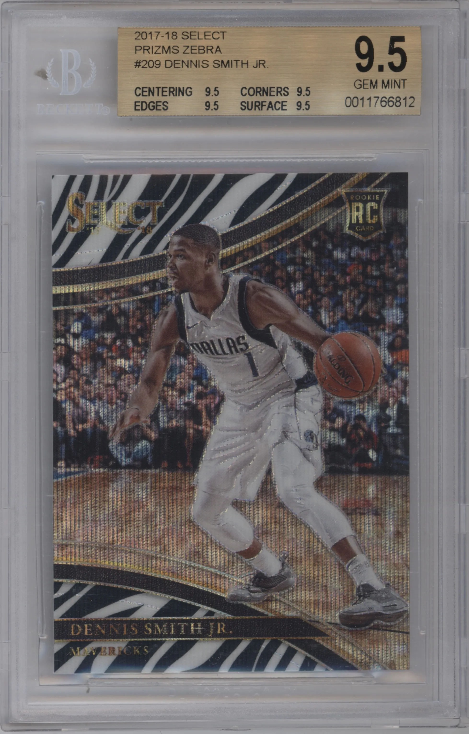 2017 Panini Select Courtside Dennis Smith Jr. Zebra Prizm #209 BGS 9.5