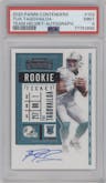 Tua Tagovailoa from the 2020 Panini Contenders set graded by PSA and given an overall grade of 9.