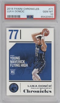 Luka Doncic from the 2018-19 Panini Chronicles set graded by PSA and given an overall grade of 10.