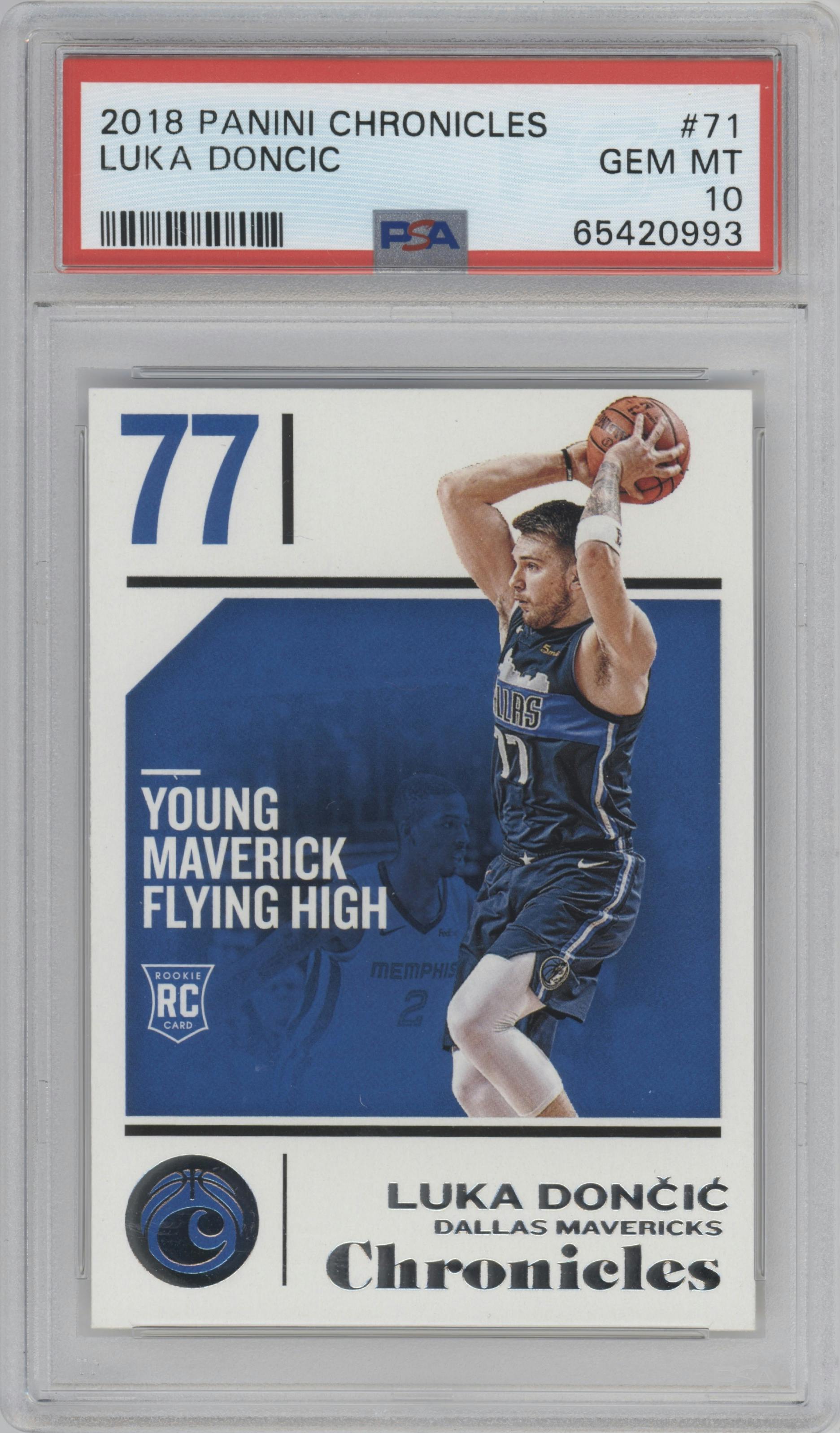 Luka Doncic from the 2018-19 Panini Chronicles set graded by PSA and given an overall grade of 10.