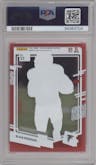 Bijan Robinson from the 2023 Clearly Donruss set featuring a Red parallel graded by PSA and given an overall grade of 10.