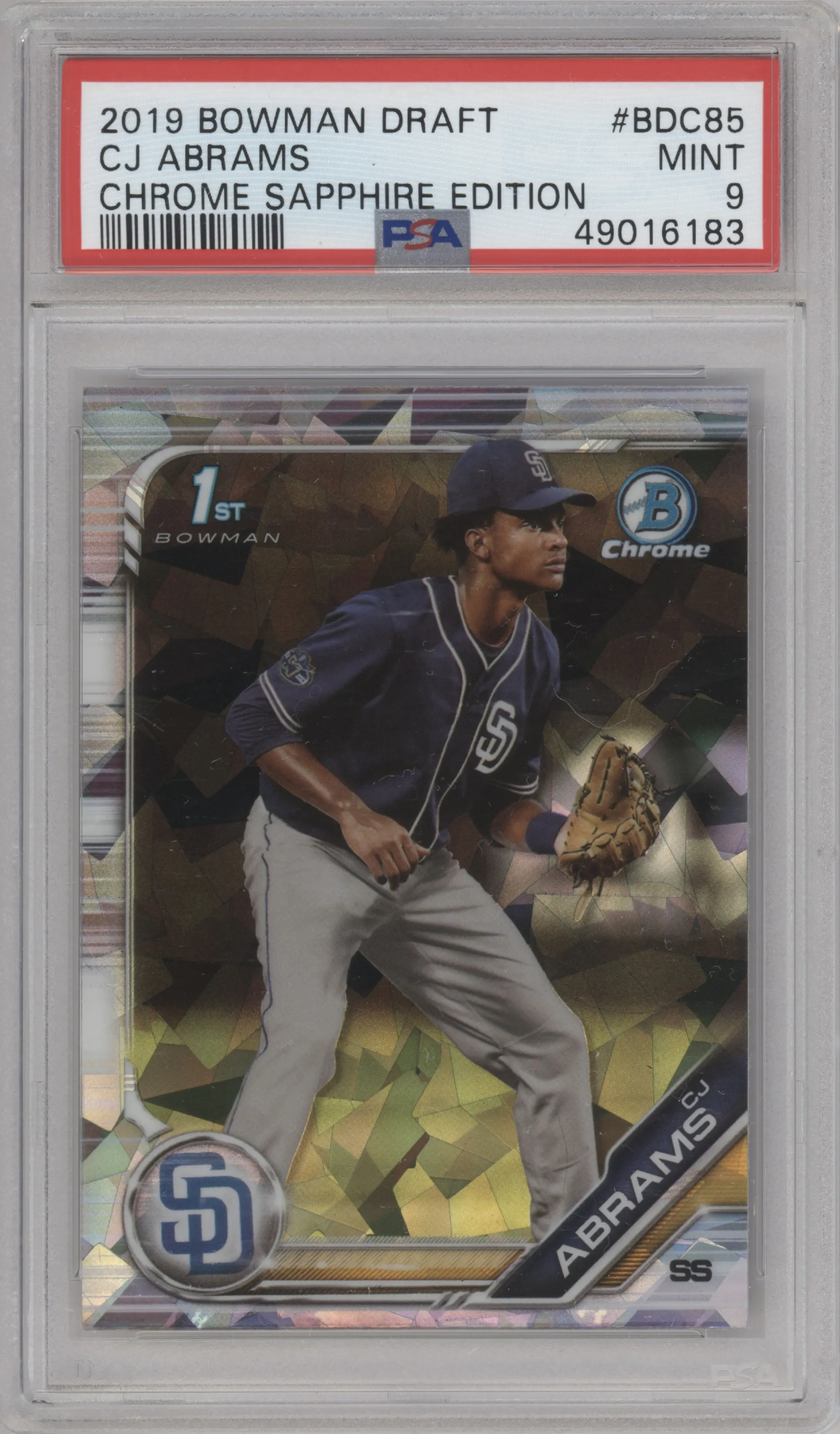 2019 Bowman Draft Sapphire Edition Chrome CJ Abrams PSA 9