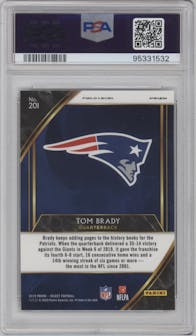 Tom Brady from the 2019 Panini Select  set featuring a Zebra parallel graded by PSA and given an overall grade of 10.