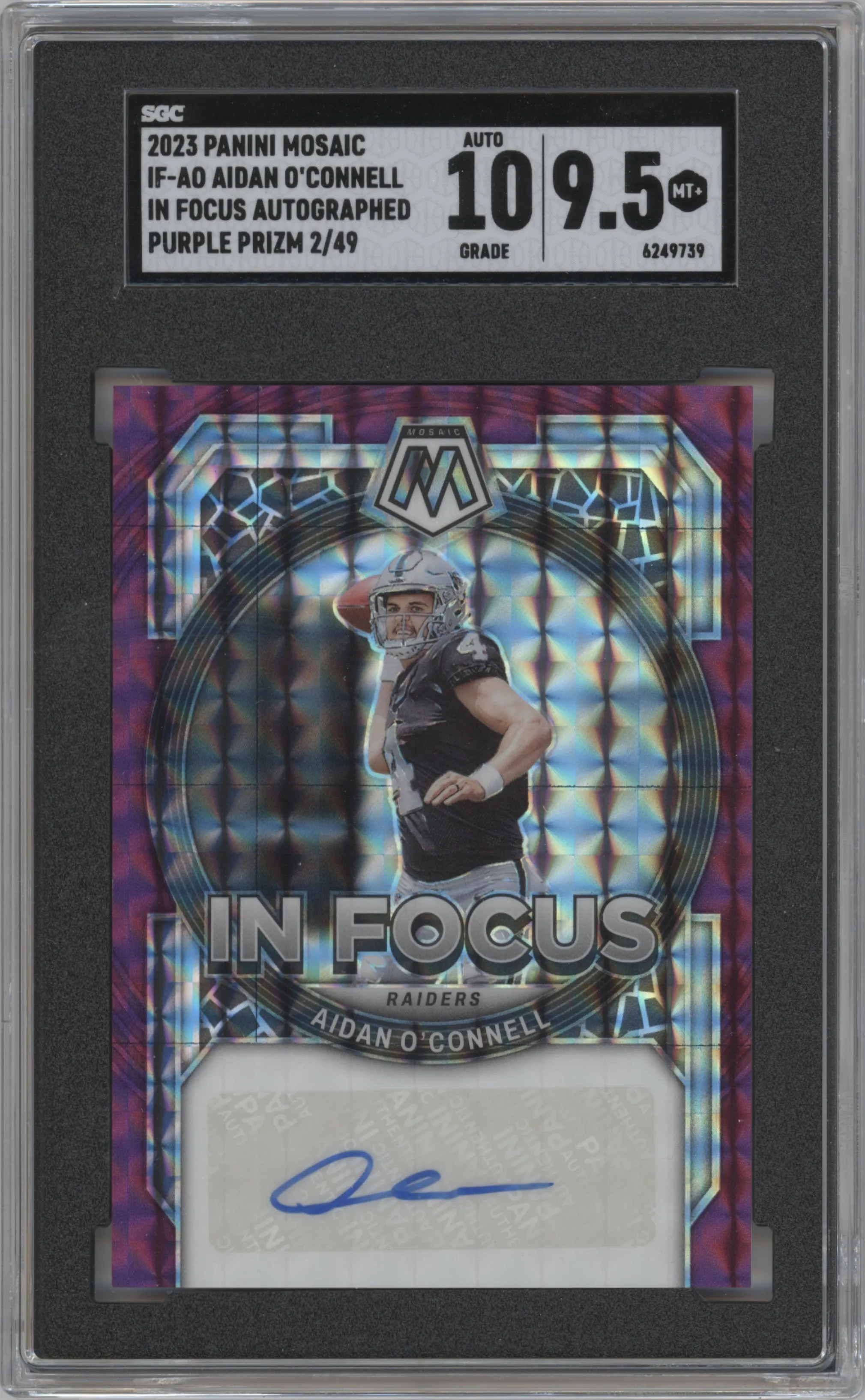 2023 Panini Mosaic In Focus Sig. Aidan O'Connell Purple SGC 9.5