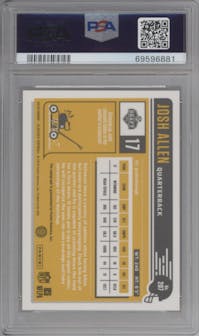 Josh Allen from the 2018 Panini Classics set featuring a Orange parallel graded by PSA and given an overall grade of 10.