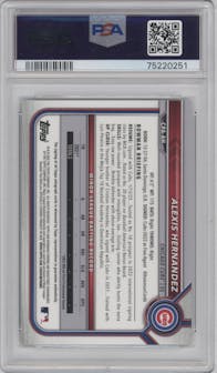 Alexis Hernandez from the 2022 Bowman Chrome set featuring a Green Refractor parallel graded by PSA and given an overall grade of 9.