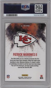Patrick Mahomes II from the 2024 Panini Phoenix set graded by PSA and given an overall grade of 10.