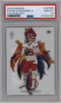 Patrick Mahomes II from the 2024 Panini Phoenix set graded by PSA and given an overall grade of 10.