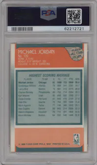 Michael Jordan from the 1988-89 Fleer set graded by PSA and given an overall grade of 9.