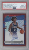 Tyrese Maxey from the 2020-21 Panini Donruss Optic set featuring a Choice parallel graded by PSA and given an overall grade of 9.