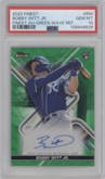 Bobby Witt Jr.  from the 2022 Topps Finest set featuring a Green Wave Refractor parallel graded by PSA and given an overall grade of 10.