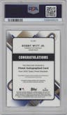 Bobby Witt Jr.  from the 2022 Topps Finest set featuring a Green Wave Refractor parallel graded by PSA and given an overall grade of 10.